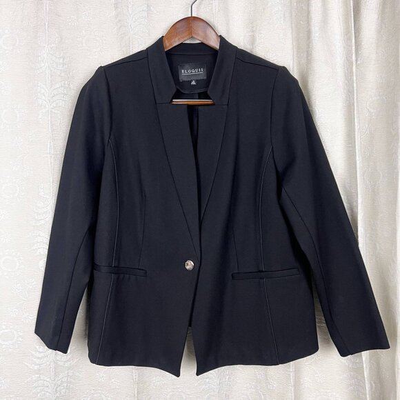 Eloquii The Ultimate Stretch One Button Blazer black ponte suit jacket classic - Picture 2 of 9